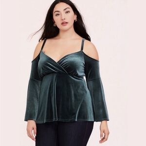Torrid Green Velvet Cold Shoulder Top